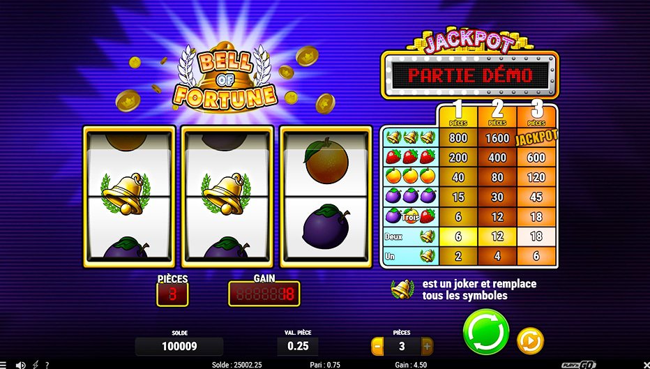 Table de paiement du jeu Bell of Fortune