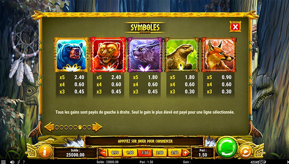 Table de paiement du jeu Coywolf Cash