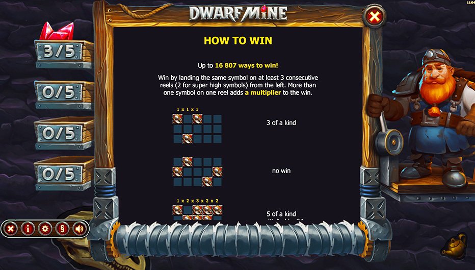 Table de paiement du jeu Dwarf Mine