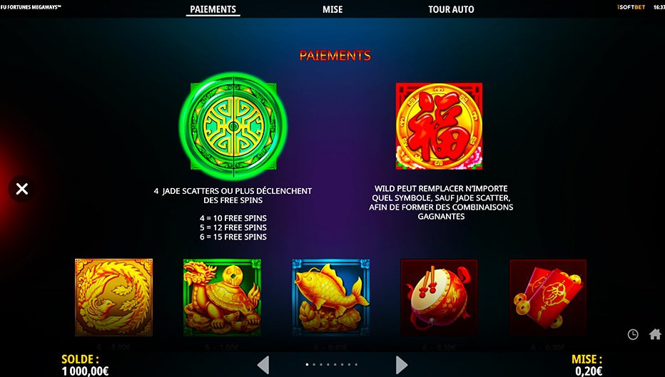 Table de paiement du jeu Fu Fortunes Megaways