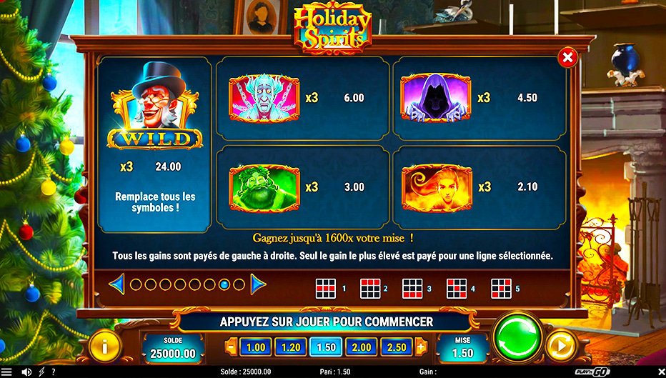 Table de paiement du jeu Holiday Spirits