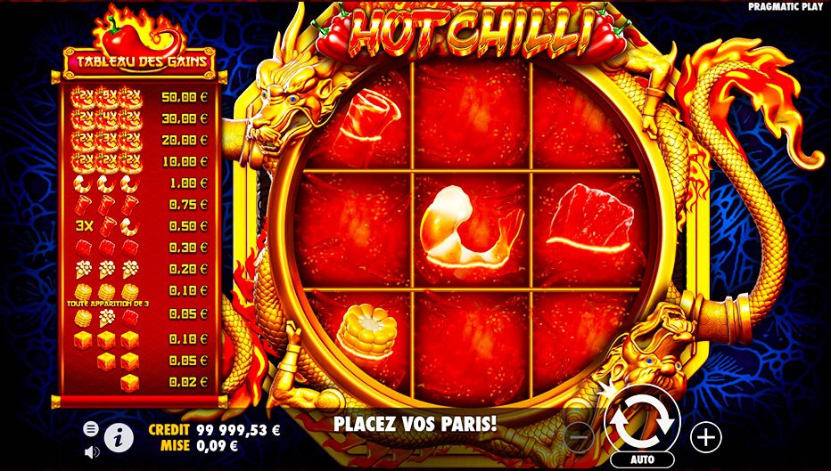 Rouleaux de la machine à sous Hot Chilli