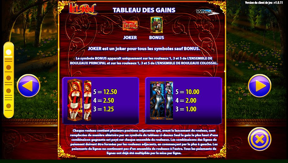 Table de paiement du jeu Lil Red Riches