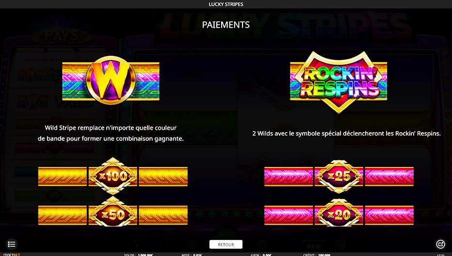 Table de paiement du jeu Lucky Stripes