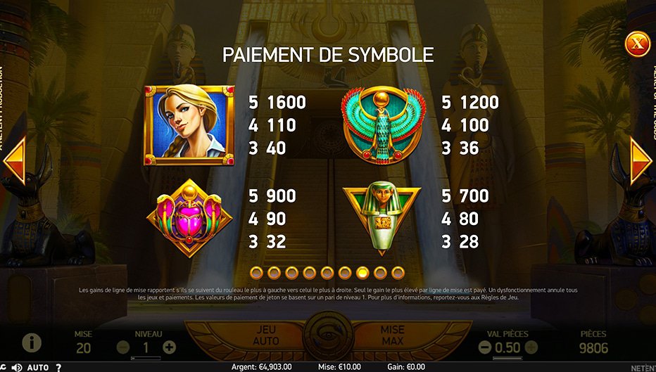 Table de paiement du jeu Mercy of the Gods