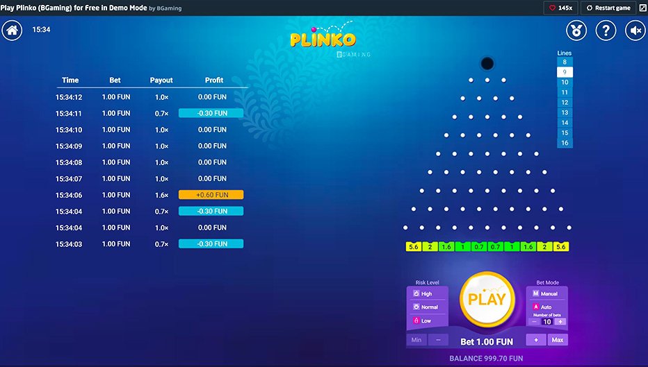 Lignes de paiement Plinko