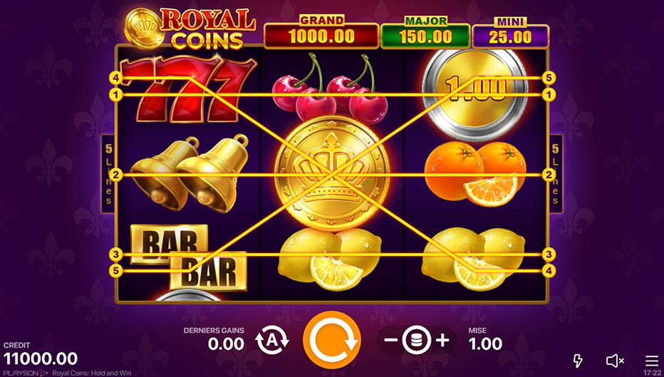 Lignes de paiement Royal Coins: Hold and Win