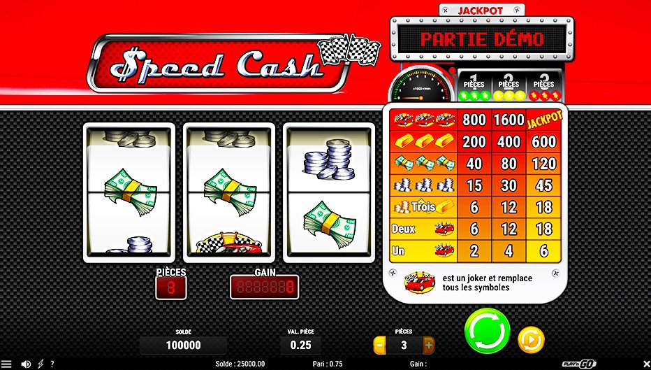 Rouleaux de la machine à sous Speed Cash