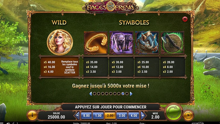 Table de paiement du jeu The Faces of Princess Freya